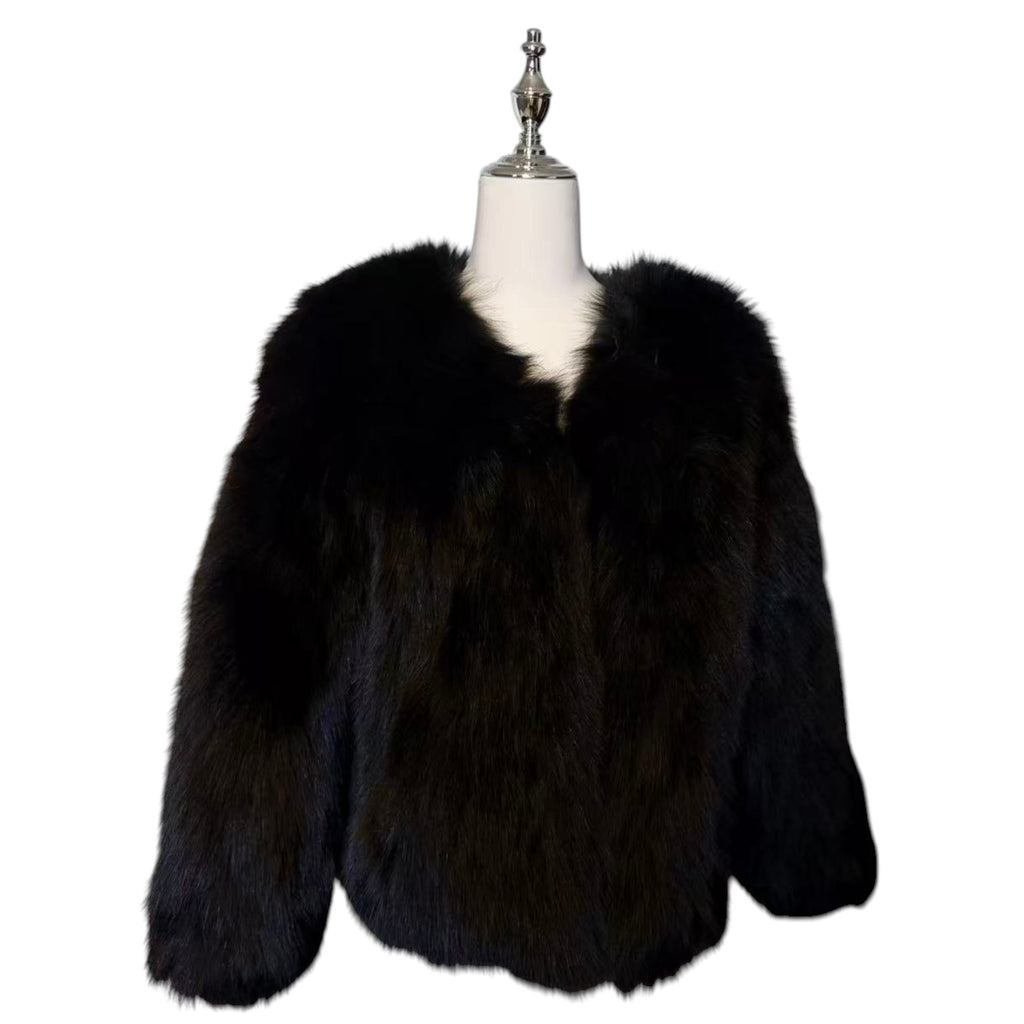 REAL BLACK FOX FUR JACKET COAT VOLUMINOUS SHORT SIZE M WARM FROM JAPAN image 2