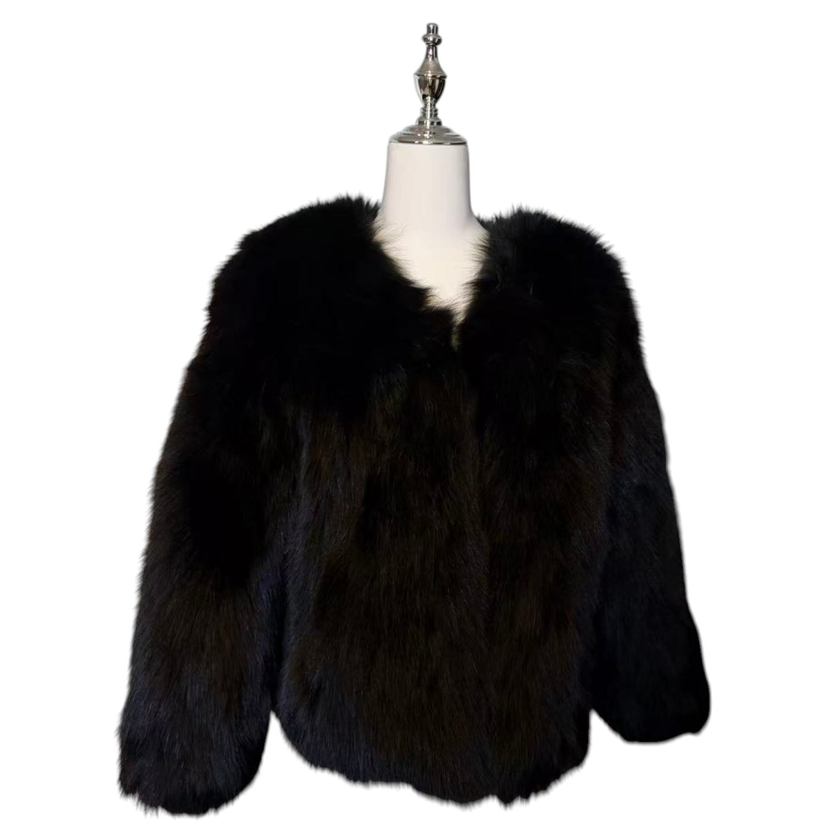 REAL BLACK FOX FUR JACKET COAT VOLUMINOUS SHORT SIZE M WARM FROM JAPAN image 2