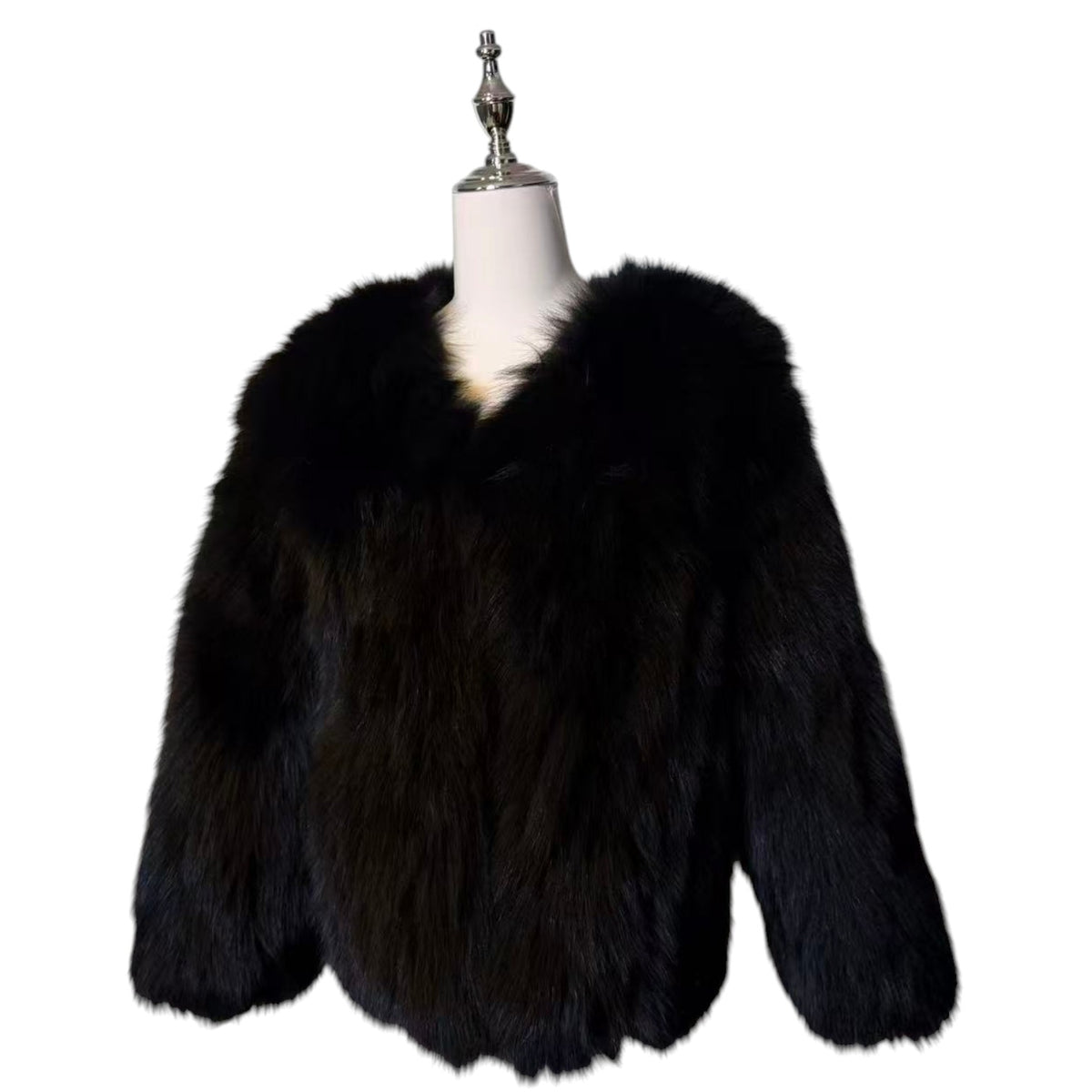 REAL BLACK FOX FUR JACKET COAT VOLUMINOUS SHORT SIZE M WARM FROM JAPAN image 3