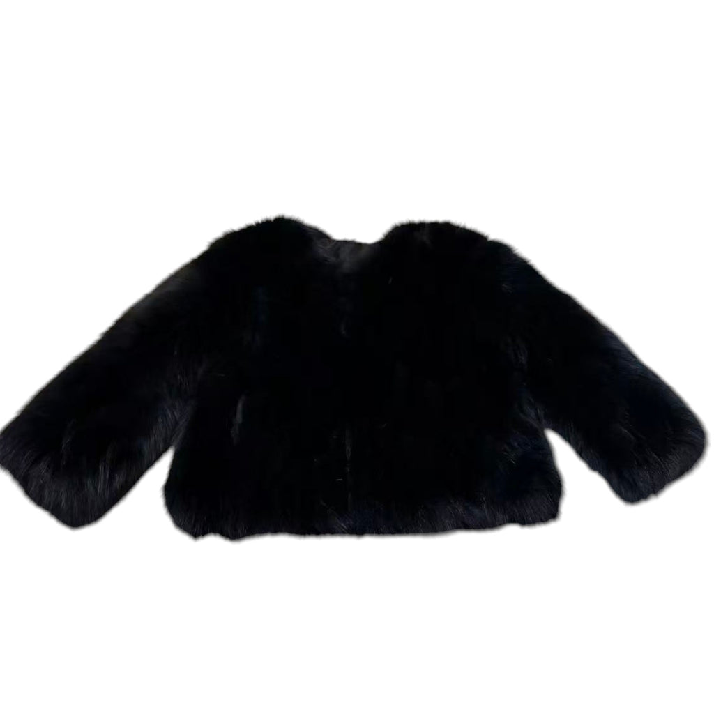 REAL BLACK FOX FUR JACKET COAT VOLUMINOUS SHORT SIZE M WARM FROM JAPAN image 5