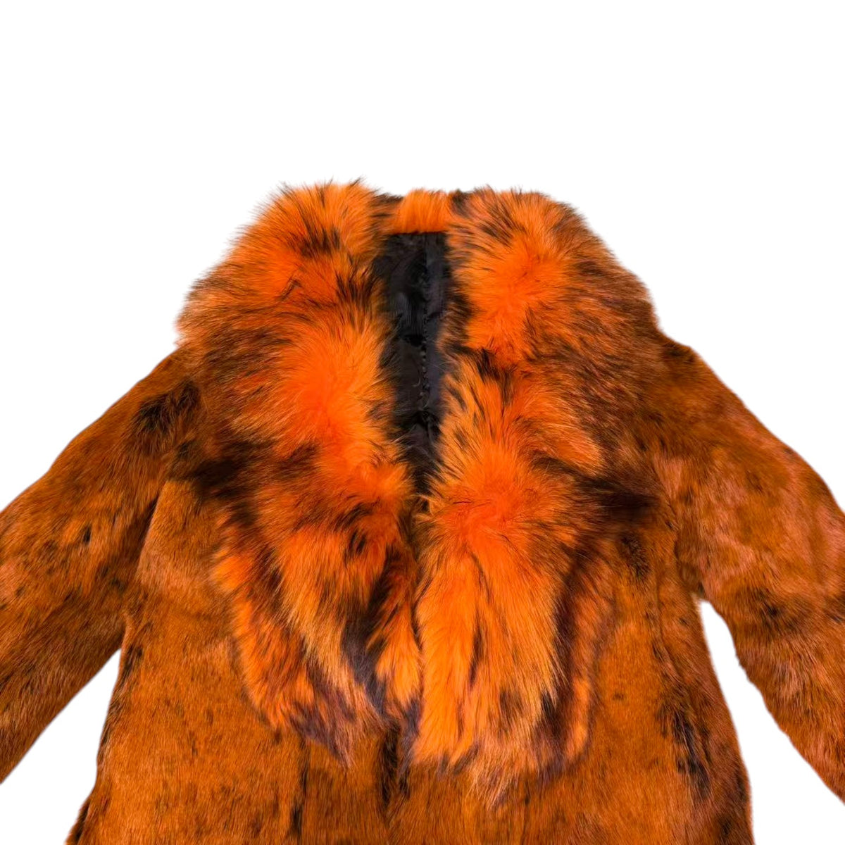 VIVID FIERY RED RABBIT FUR COAT HUGE FOX FUR COLLAR LONG JACKET OVERCOAT image 7