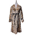 REAL RABBIT FUR LONG COAT LEOPARD PRINT NOTCHED LAPEL BELTED JAPAN image 1
