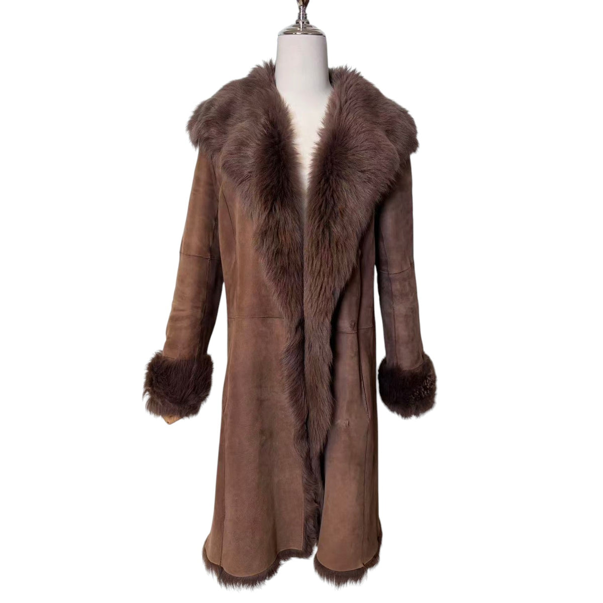 JOSEPH SHEARLING SHEEPSKIN FUR LONG COAT JACKET BROWN SIZE L FROM JAPAN