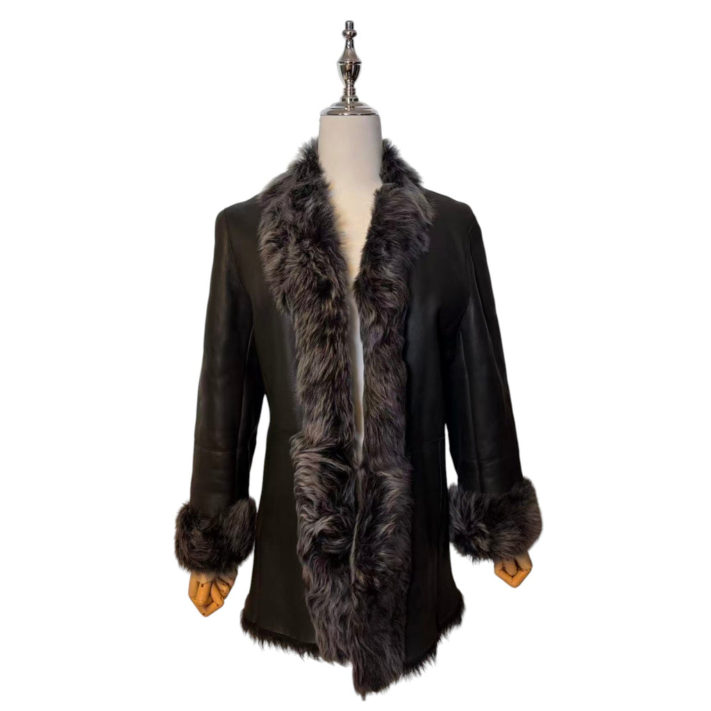 LORITTI TOSCANA SHEARLING SHEEPSKIN FUR COAT JACKET BLACK SIZE M FROM JAPAN