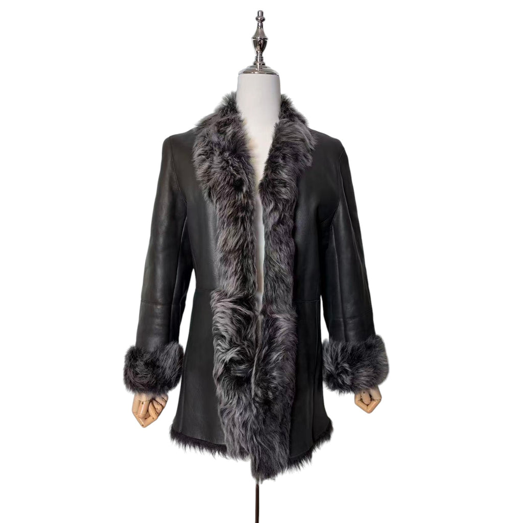 LORITTI TOSCANA SHEARLING SHEEPSKIN FUR COAT JACKET BLACK SIZE M FROM JAPAN