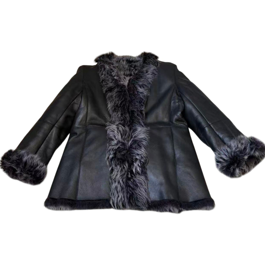 LORITTI TOSCANA SHEARLING SHEEPSKIN FUR COAT JACKET BLACK SIZE M FROM JAPAN