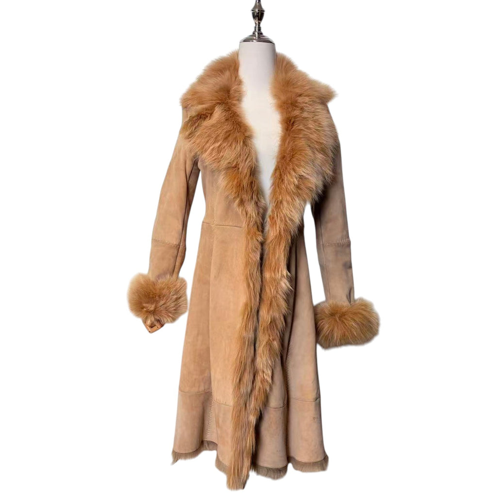 MOGA SHEARLING SHEEPSKIN FUR LONG COAT JACKET BROWN SIZE M FROM JAPAN