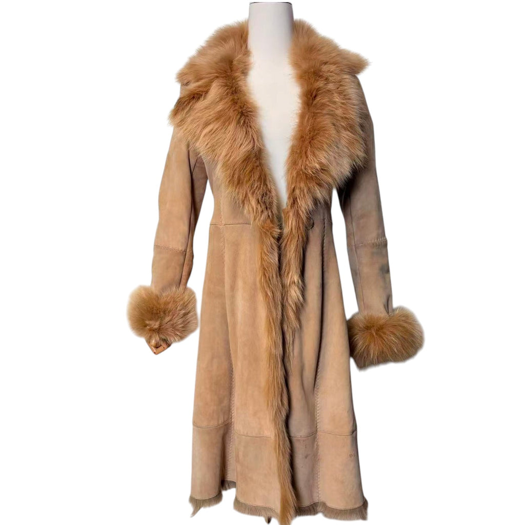 MOGA SHEARLING SHEEPSKIN FUR LONG COAT JACKET BROWN SIZE M FROM JAPAN