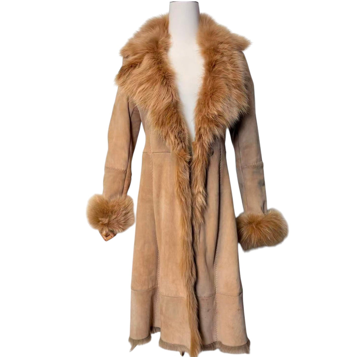 MOGA SHEARLING SHEEPSKIN FUR LONG COAT JACKET BROWN SIZE M FROM JAPAN