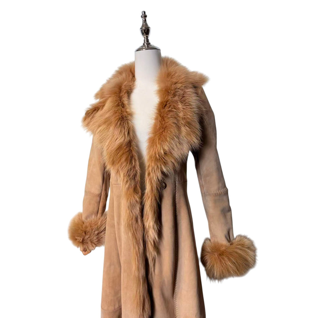 MOGA SHEARLING SHEEPSKIN FUR LONG COAT JACKET BROWN SIZE M FROM JAPAN