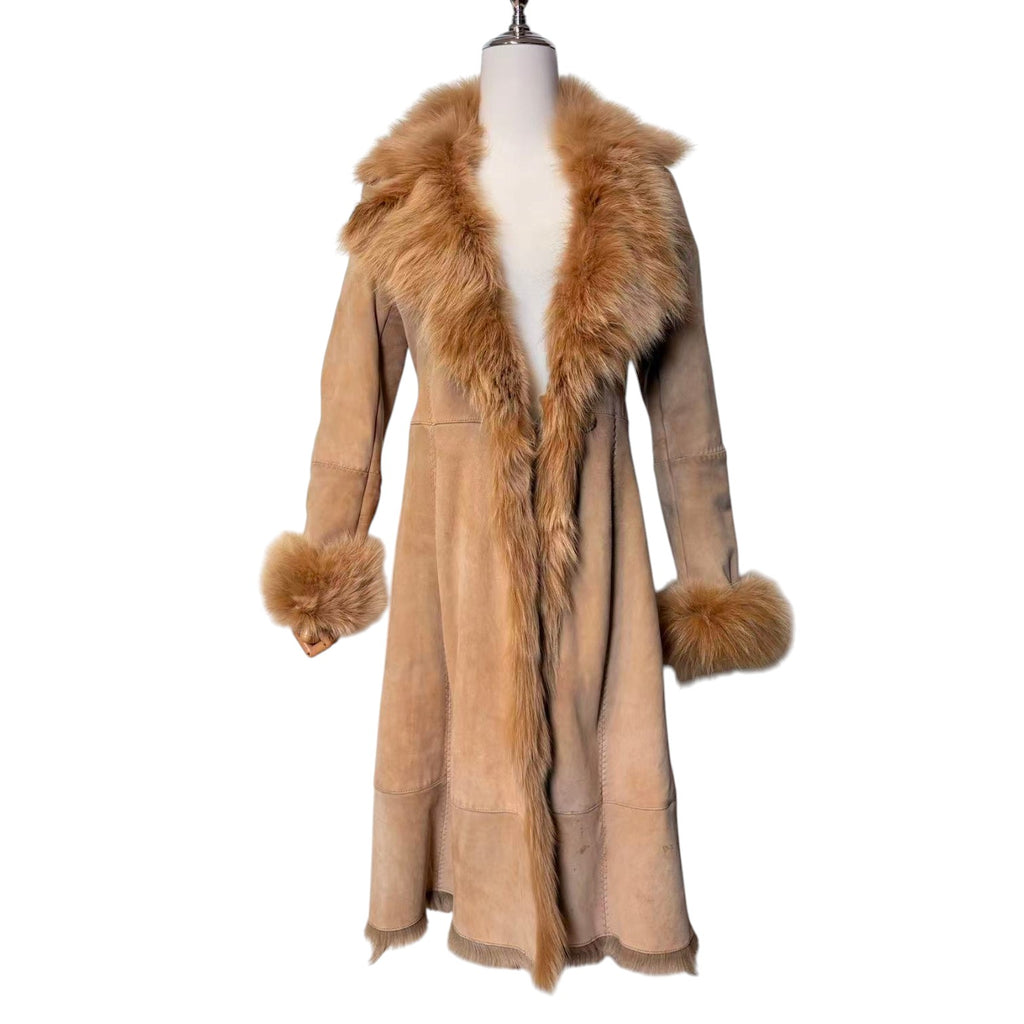 MOGA SHEARLING SHEEPSKIN FUR LONG COAT JACKET BROWN SIZE M FROM JAPAN