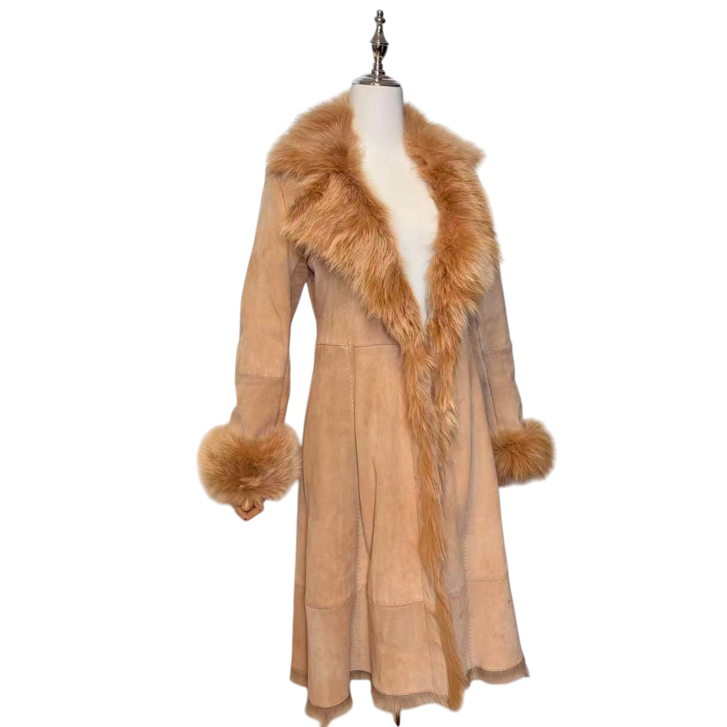 MOGA SHEARLING SHEEPSKIN FUR LONG COAT JACKET BROWN SIZE M FROM JAPAN