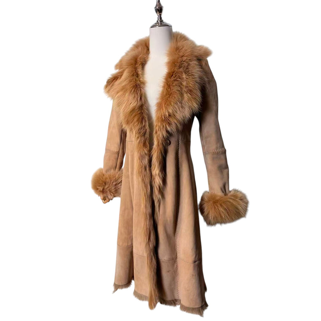 MOGA SHEARLING SHEEPSKIN FUR LONG COAT JACKET BROWN SIZE M FROM JAPAN