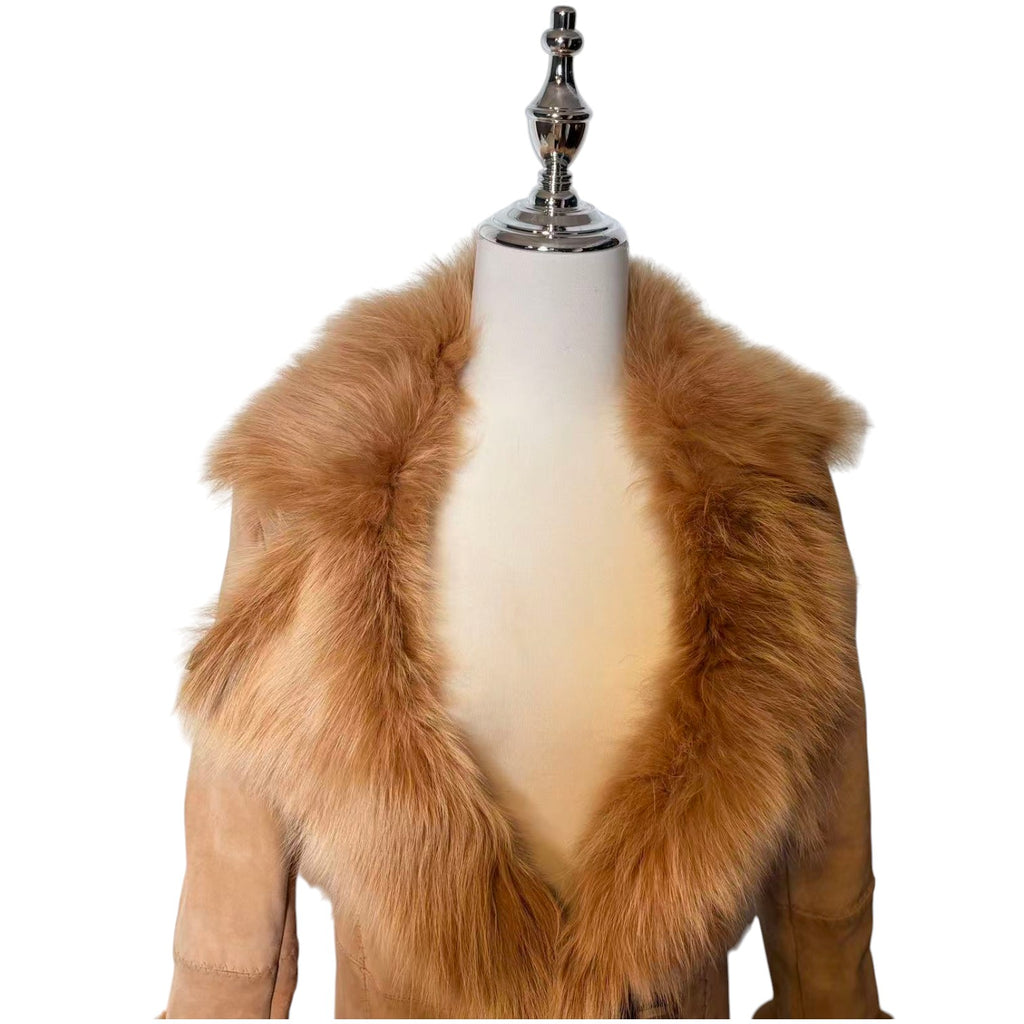 MOGA SHEARLING SHEEPSKIN FUR LONG COAT JACKET BROWN SIZE M FROM JAPAN