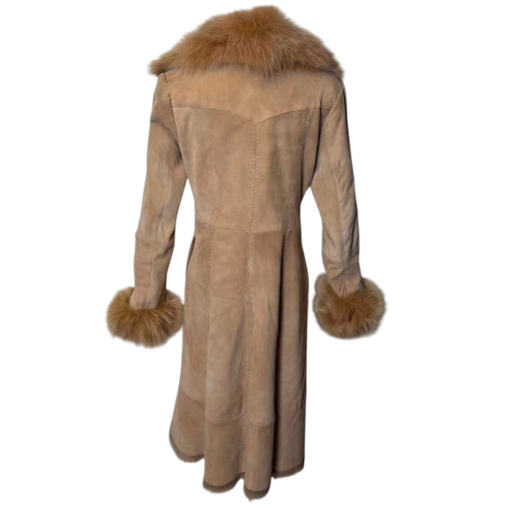 MOGA SHEARLING SHEEPSKIN FUR LONG COAT JACKET BROWN SIZE M FROM JAPAN