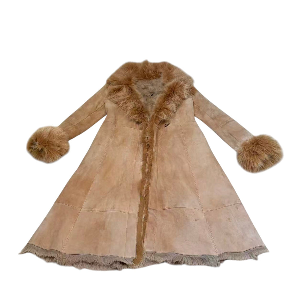 MOGA SHEARLING SHEEPSKIN FUR LONG COAT JACKET BROWN SIZE M FROM JAPAN
