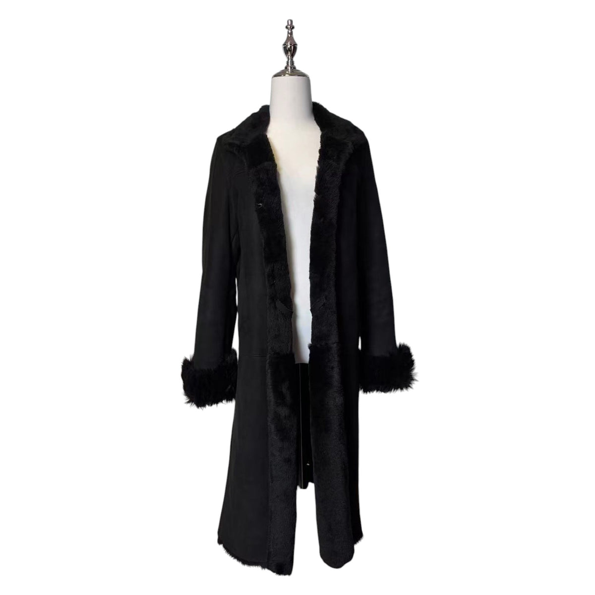 REAL SHEARLING SHEEPSKIN FUR LONG COAT JACKET BLACK SIZE M FROM JAPAN