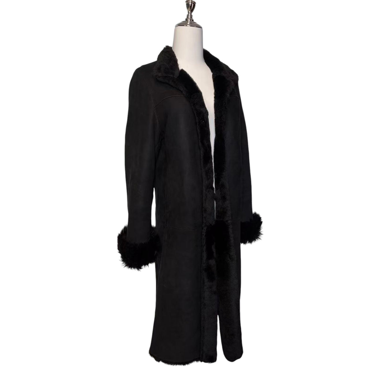 REAL SHEARLING SHEEPSKIN FUR LONG COAT JACKET BLACK SIZE M FROM JAPAN