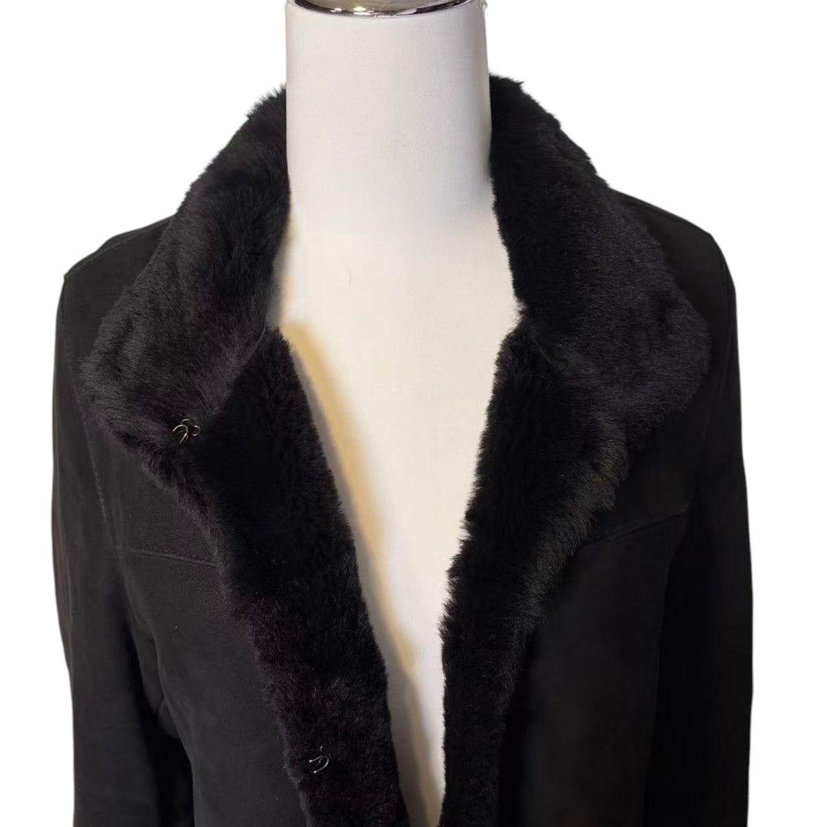 REAL SHEARLING SHEEPSKIN FUR LONG COAT JACKET BLACK SIZE M FROM JAPAN