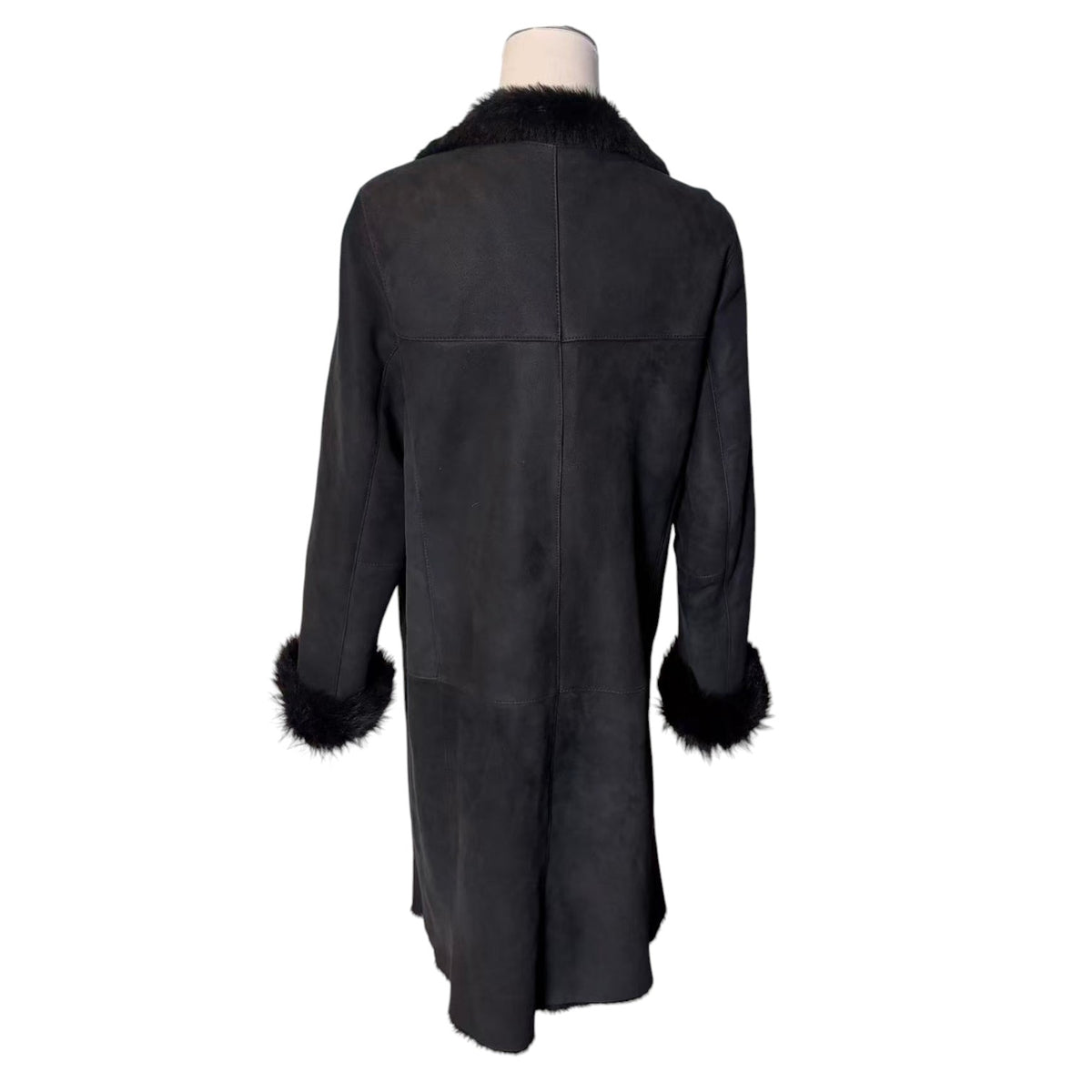 REAL SHEARLING SHEEPSKIN FUR LONG COAT JACKET BLACK SIZE M FROM JAPAN