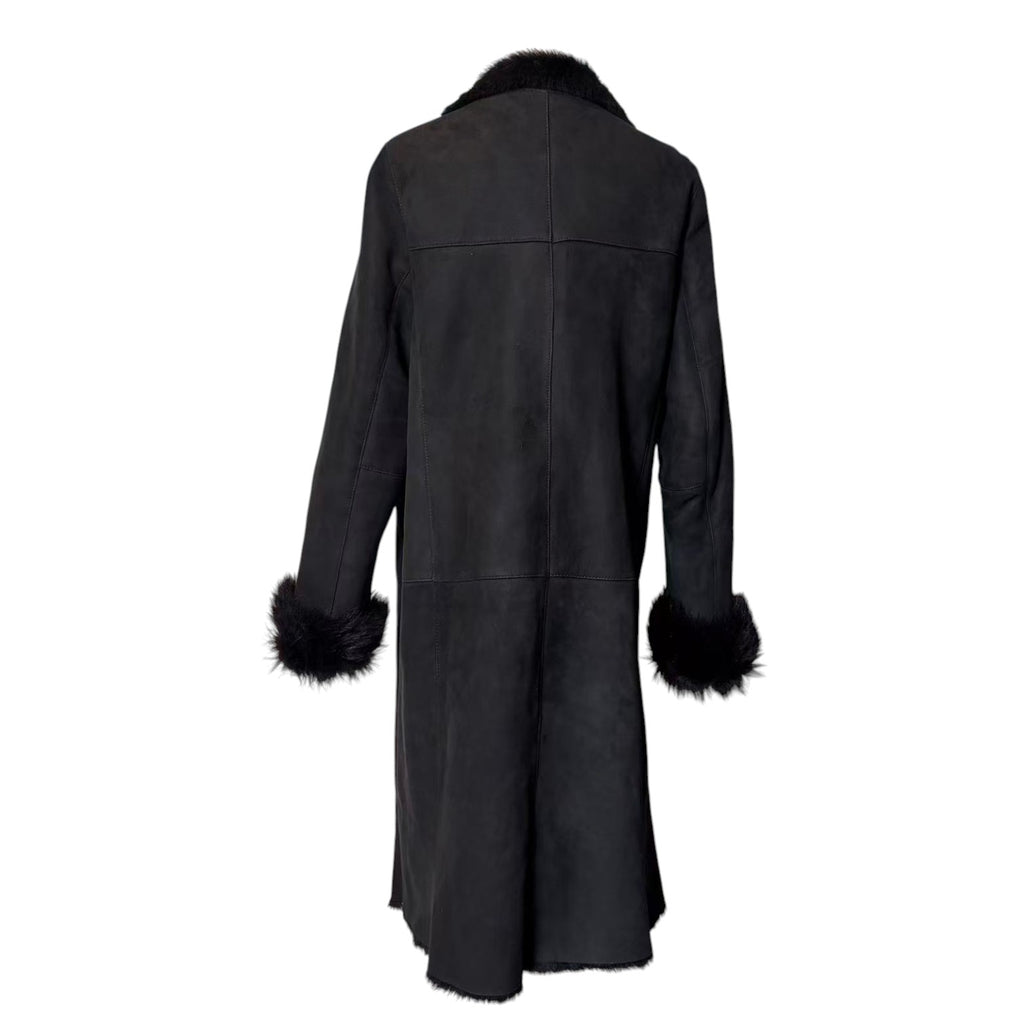 REAL SHEARLING SHEEPSKIN FUR LONG COAT JACKET BLACK SIZE M FROM JAPAN