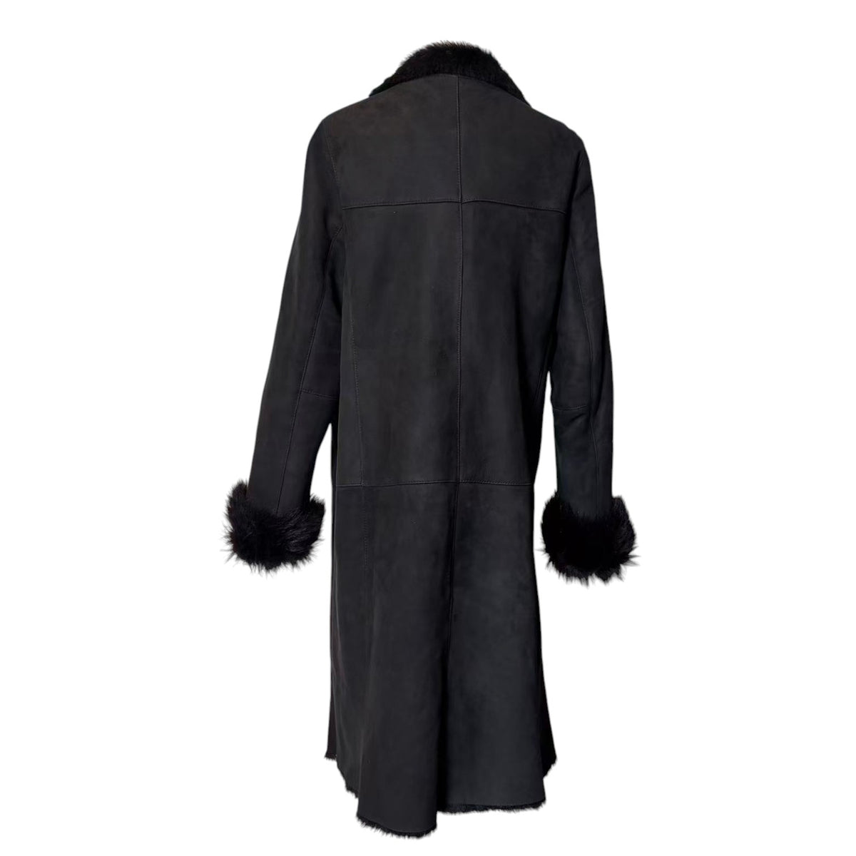 REAL SHEARLING SHEEPSKIN FUR LONG COAT JACKET BLACK SIZE M FROM JAPAN