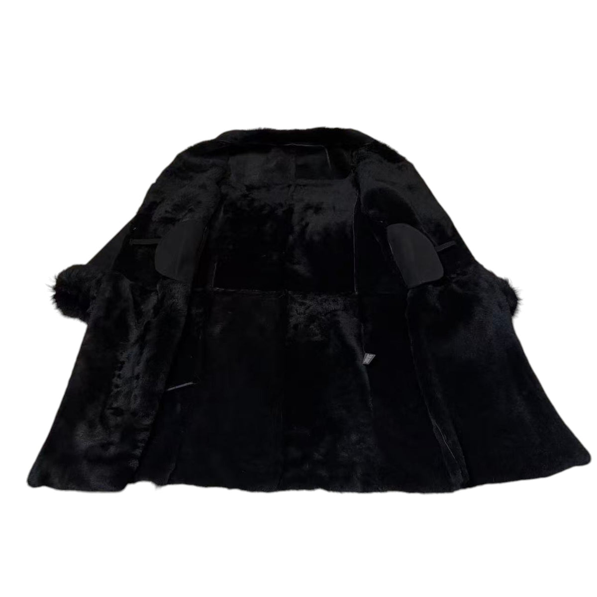 REAL SHEARLING SHEEPSKIN FUR LONG COAT JACKET BLACK SIZE M FROM JAPAN
