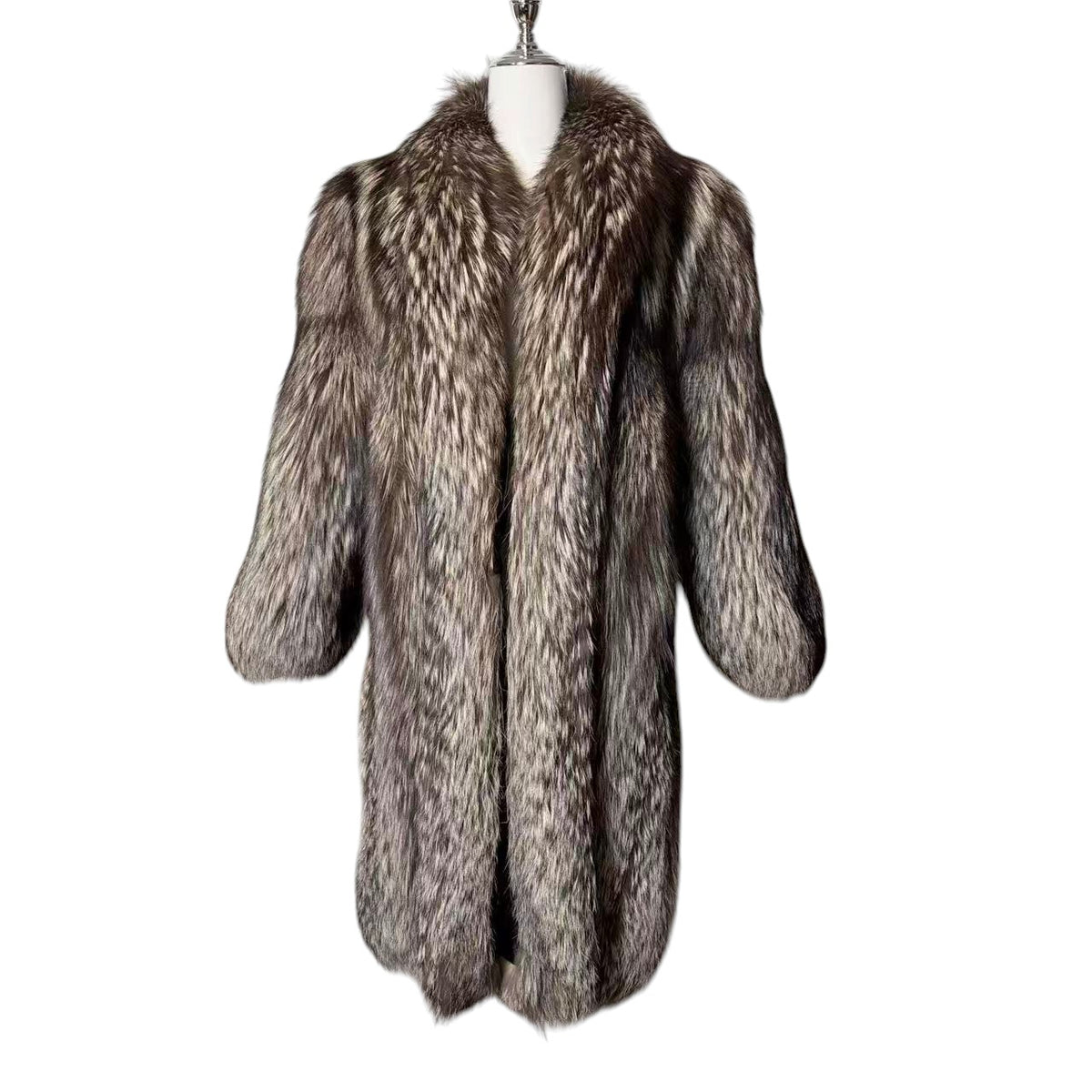 MINT FOX FUR LONG COAT VOLUMINOUS SHAWL COLLAR FREE SIZE L JAPAN