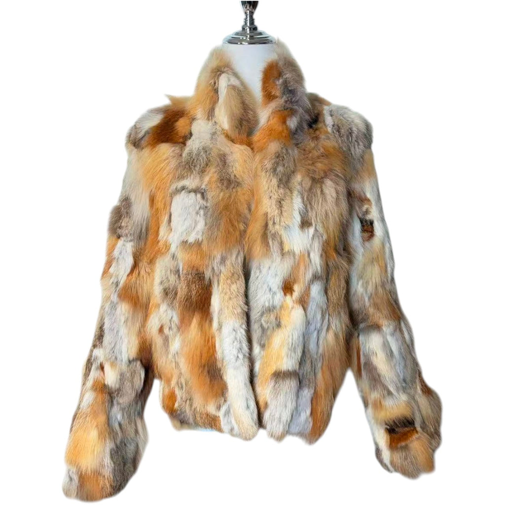 CECIL MCBEE RED FOX RABBIT REAL FUR JACKET MULTI SIZE 7 S FROM JAPAN