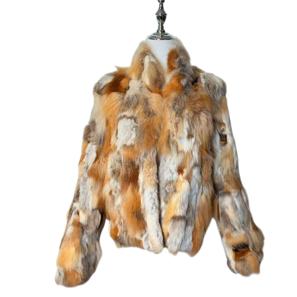 CECIL MCBEE RED FOX RABBIT REAL FUR JACKET MULTI SIZE 7 S FROM JAPAN