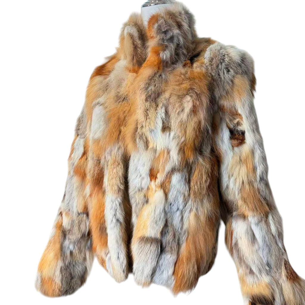 CECIL MCBEE RED FOX RABBIT REAL FUR JACKET MULTI SIZE 7 S FROM JAPAN