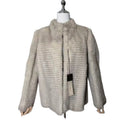 SCANDINAVIA REAL FUR COAT GREIGE BORDER DESIGN UNUSED SIZE M JAPAN