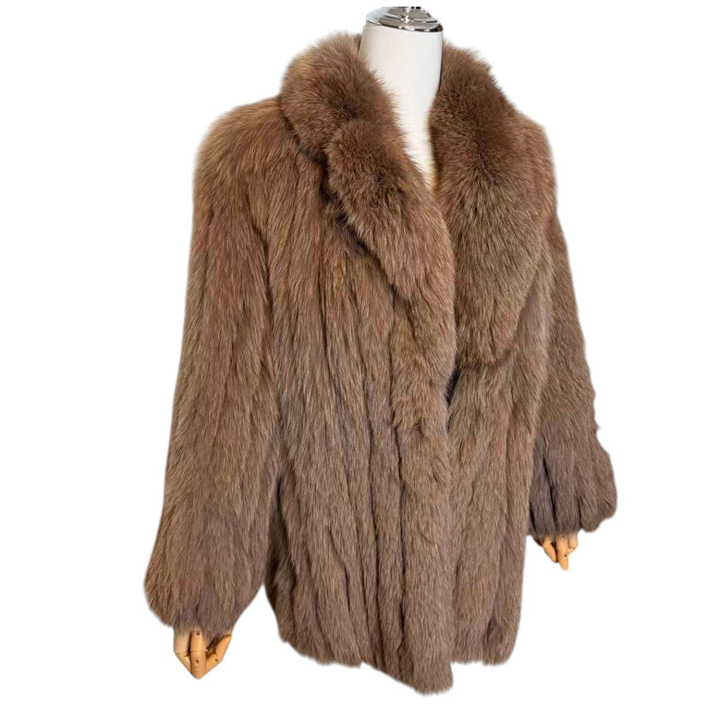 FUR CANADIA FOX FUR COAT VOLUMINOUS LUXURY WINTER JACKET BROWN SIZE M FROM JAPAN