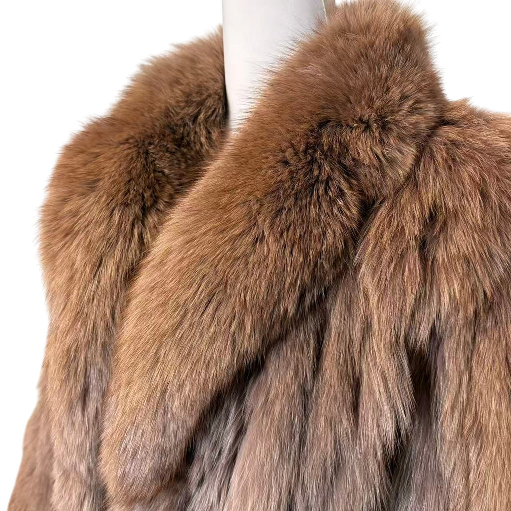 FUR CANADIA FOX FUR COAT VOLUMINOUS LUXURY WINTER JACKET BROWN SIZE M FROM JAPAN