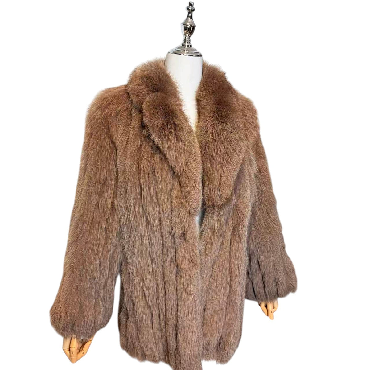 FUR CANADIA FOX FUR COAT VOLUMINOUS LUXURY WINTER JACKET BROWN SIZE M FROM JAPAN
