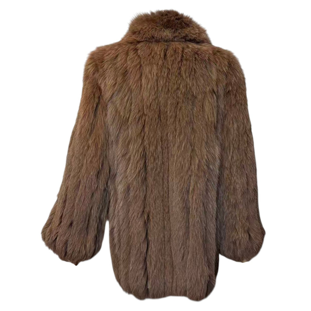 FUR CANADIA FOX FUR COAT VOLUMINOUS LUXURY WINTER JACKET BROWN SIZE M FROM JAPAN