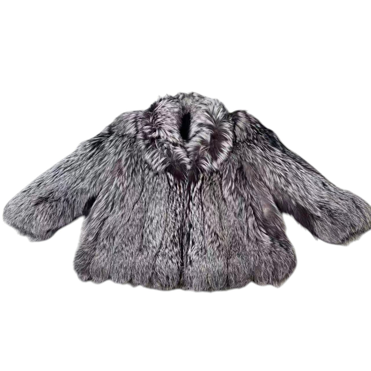 26-009 SAGA FOX ROYAL Gold Label Silver Fox Real Fur Coat Size L with Stole Japan