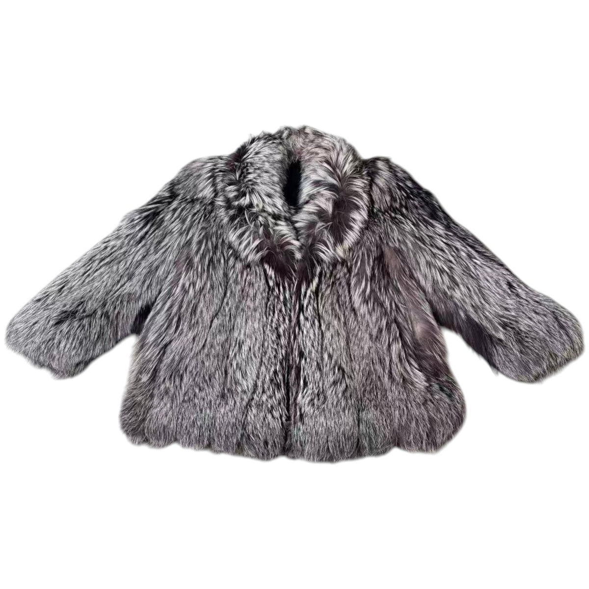 26-009 SAGA FOX ROYAL Gold Label Silver Fox Real Fur Coat Size L with Stole Japan