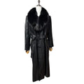 BLACK COWHIDE LEATHER LONG COAT REAL FUR COLLAR BELTED SIZE M FROM JAPAN - image 1