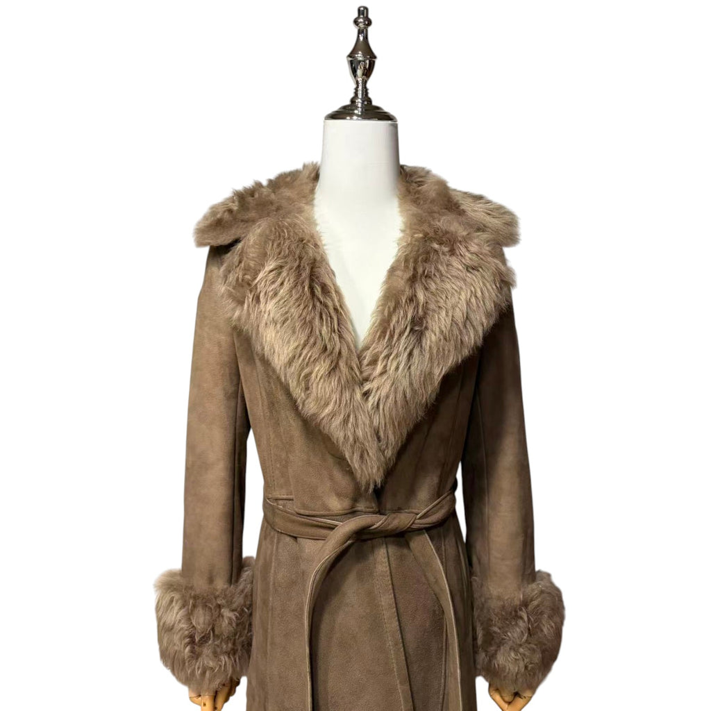 REAL SHEEPSKIN SHEARLING LONG COAT JACKET WARM BROWN SIZE M FROM JAPAN - image 3