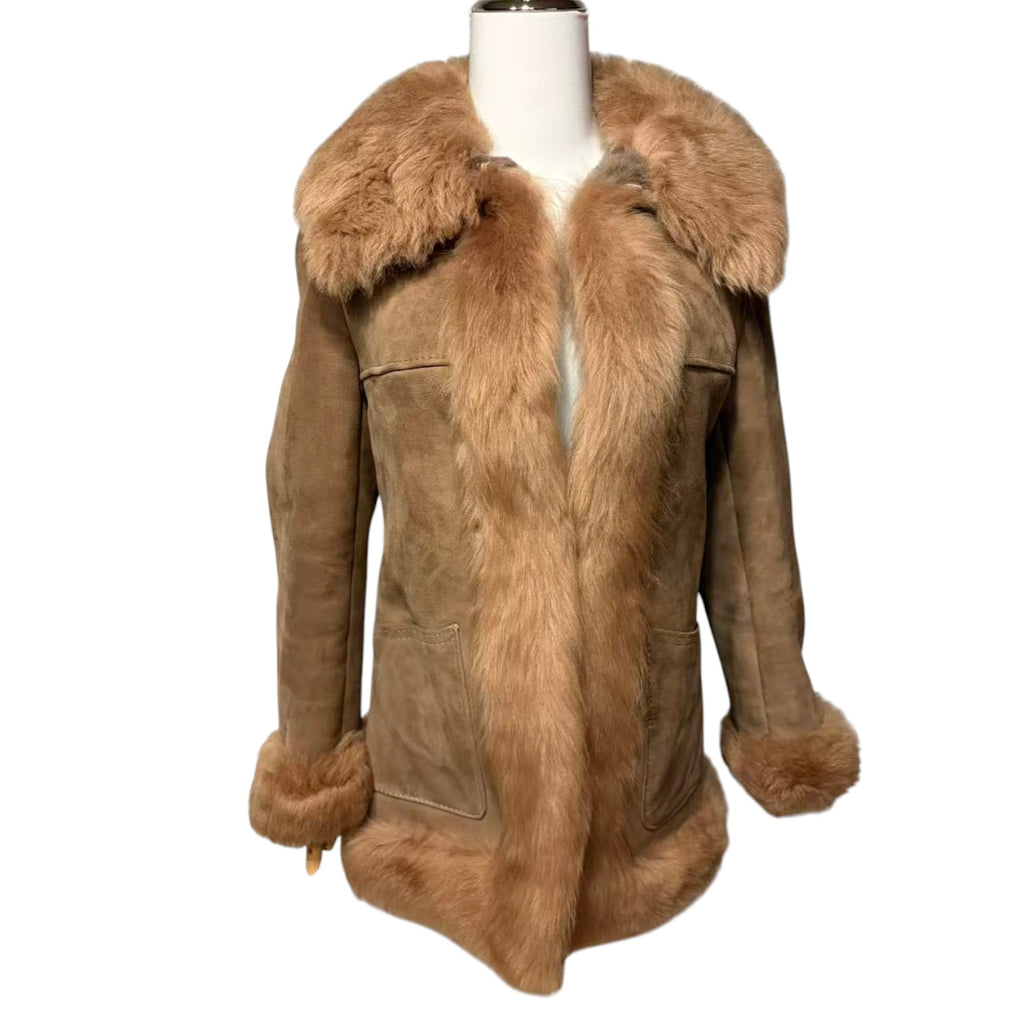 COLZER REAL SHEEPSKIN SHEARLING FUR COAT MID-LENGTH BROWN SIZE M JAPAN - image 3
