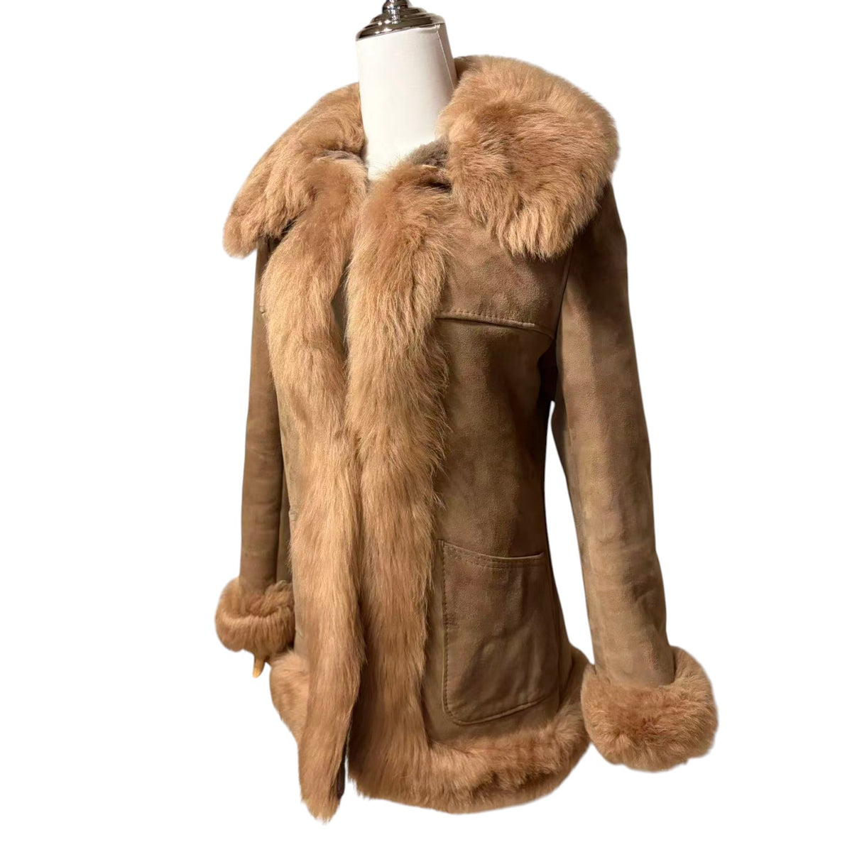 COLZER REAL SHEEPSKIN SHEARLING FUR COAT MID-LENGTH BROWN SIZE M JAPAN - image 4