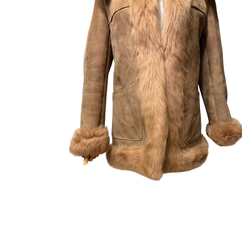COLZER REAL SHEEPSKIN SHEARLING FUR COAT MID-LENGTH BROWN SIZE M JAPAN - image 5