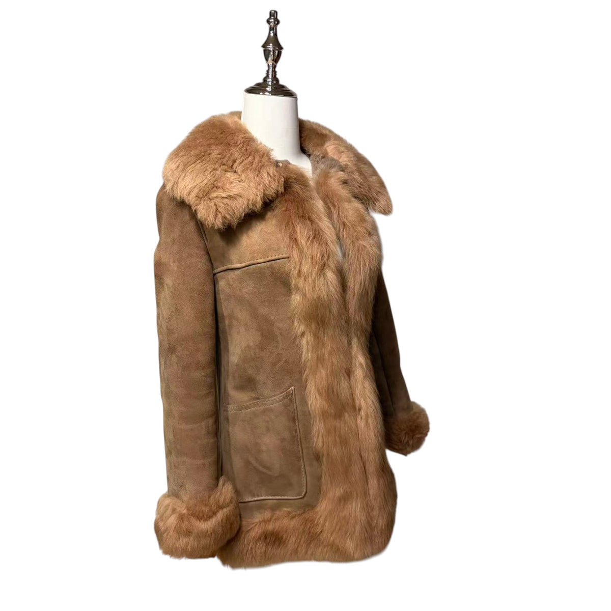 COLZER REAL SHEEPSKIN SHEARLING FUR COAT MID-LENGTH BROWN SIZE M JAPAN - image 6