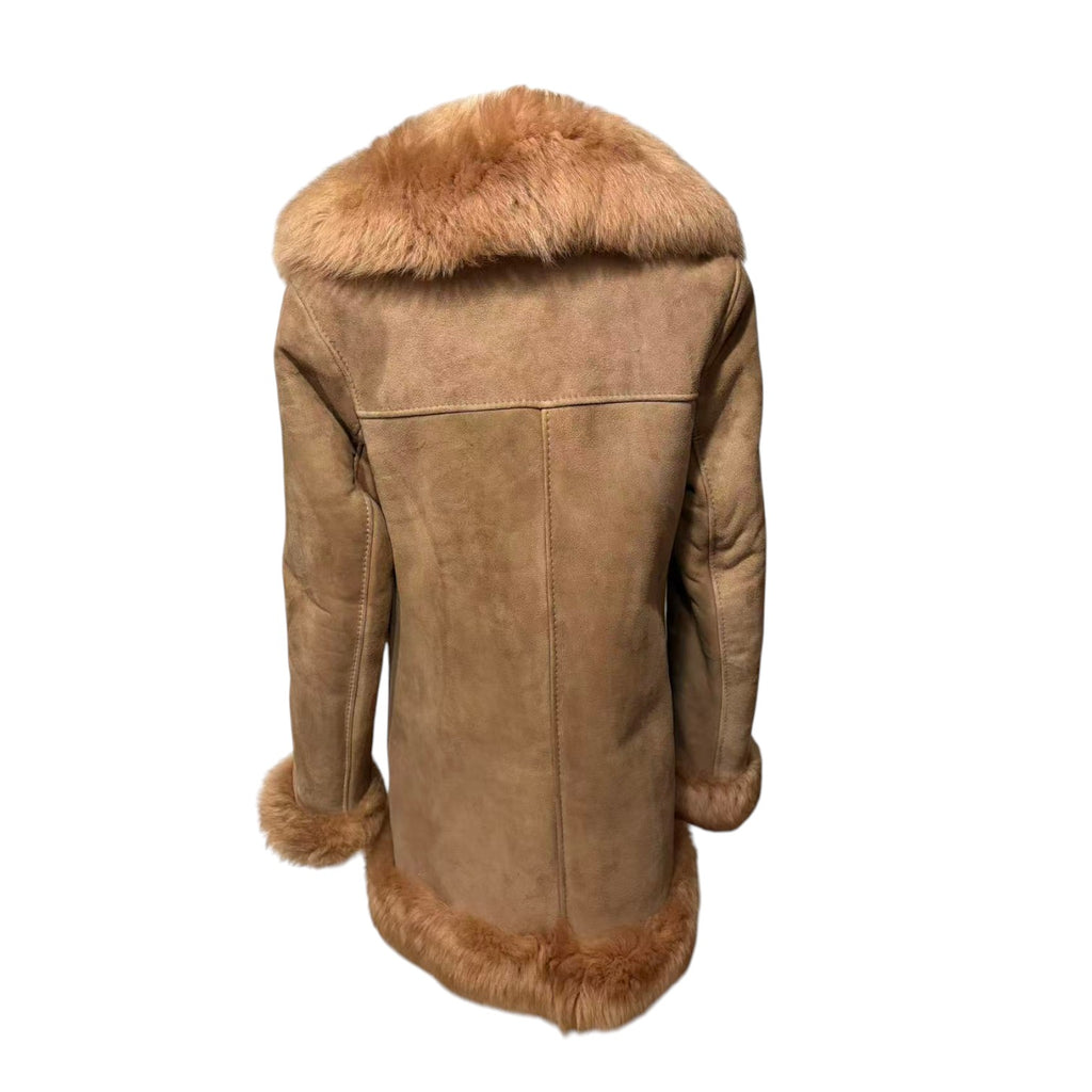 COLZER REAL SHEEPSKIN SHEARLING FUR COAT MID-LENGTH BROWN SIZE M JAPAN - image 8