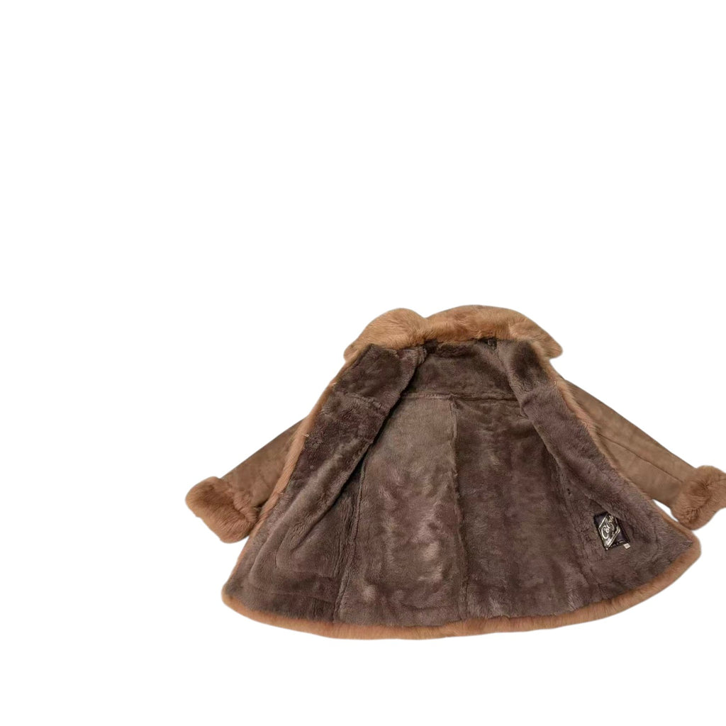 COLZER REAL SHEEPSKIN SHEARLING FUR COAT MID-LENGTH BROWN SIZE M JAPAN - image 12