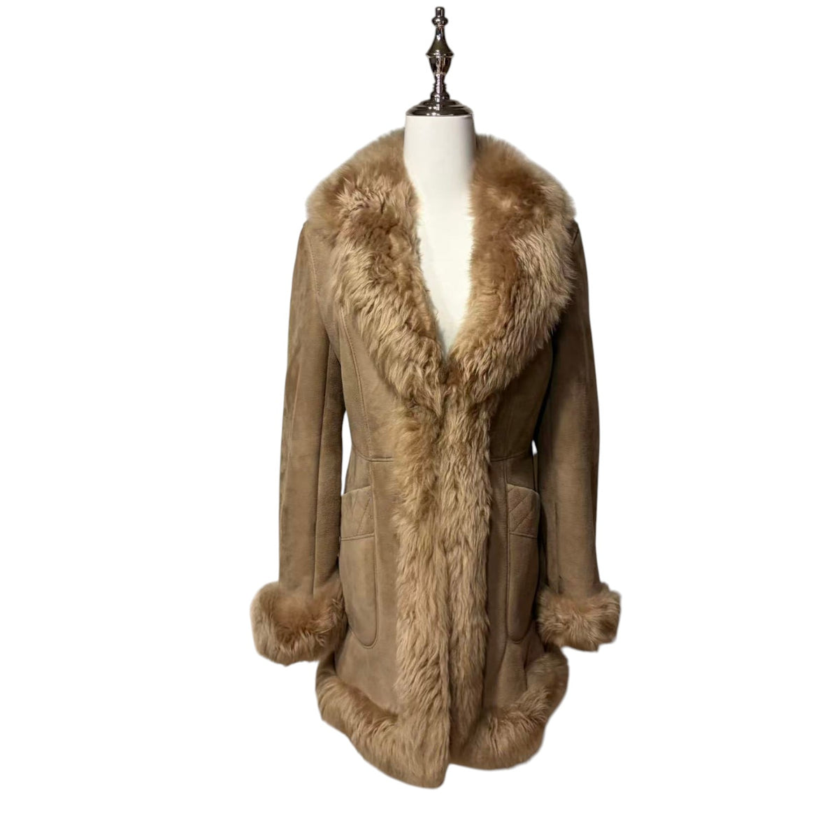 SNOWHOUSE REAL SHEEPSKIN SHEARLING FUR COAT JACKET MID-LENGTH BEIGE M JAPAN - image 1
