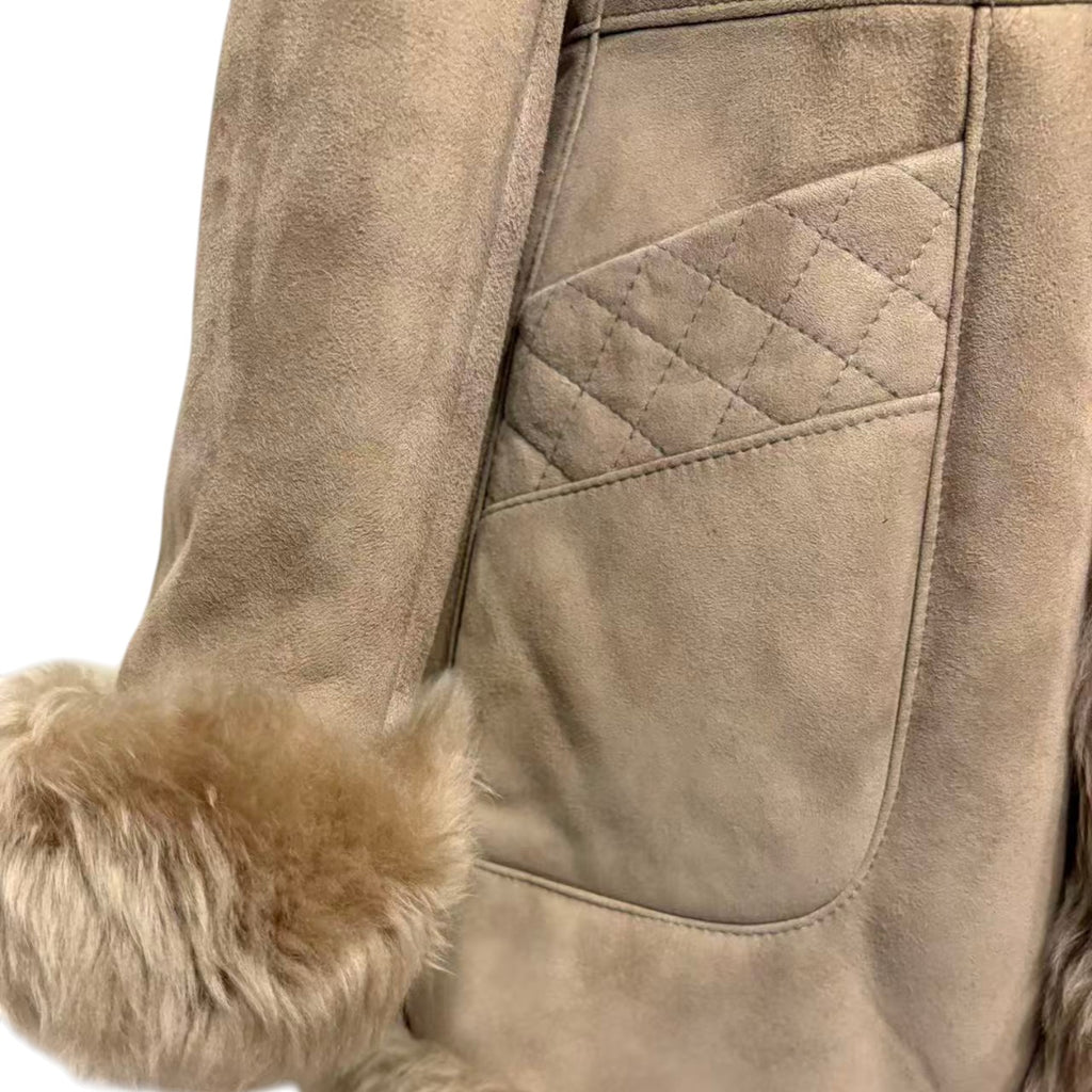 SNOWHOUSE REAL SHEEPSKIN SHEARLING FUR COAT JACKET MID-LENGTH BEIGE M JAPAN - image 4