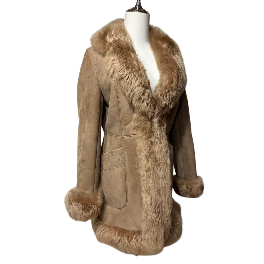 SNOWHOUSE REAL SHEEPSKIN SHEARLING FUR COAT JACKET MID-LENGTH BEIGE M JAPAN - image 6