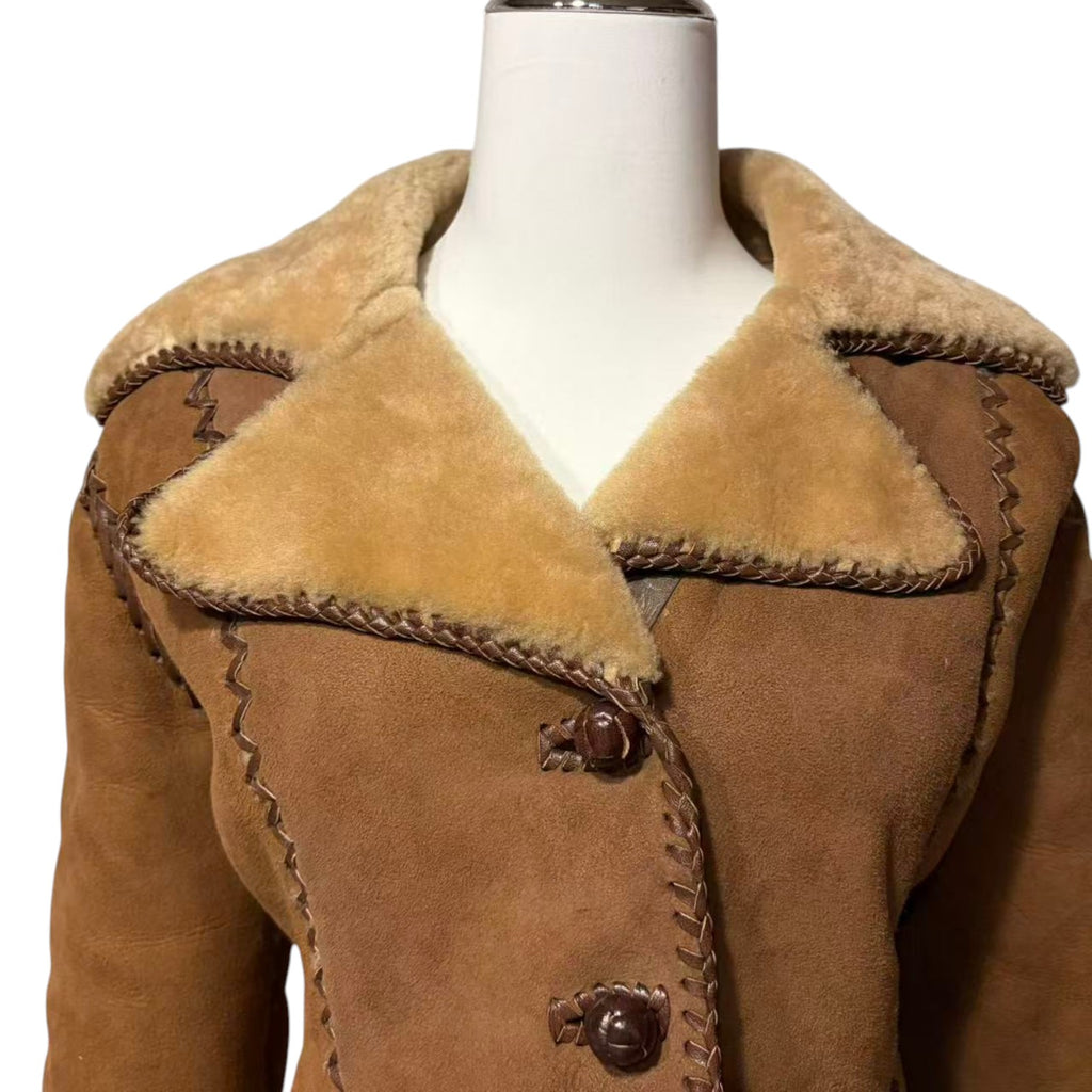 REAL SHEEPSKIN SHEARLING FUR SHORT COAT JACKET BROWN WARM SIZE M FROM JAPAN - image 7